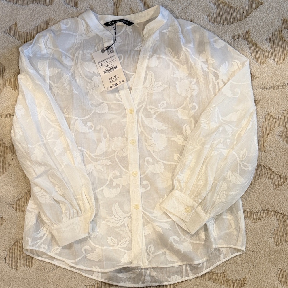 Zara Cream Floral Sheer Blouse